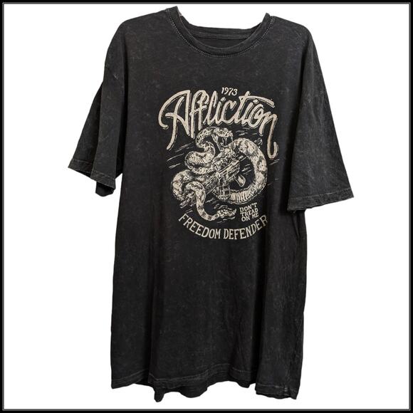 AFFLICTION Freedom Defender Don't Tread on Me Snake T-Shirt USA Flag on Back 3X - Picture 2 of 4